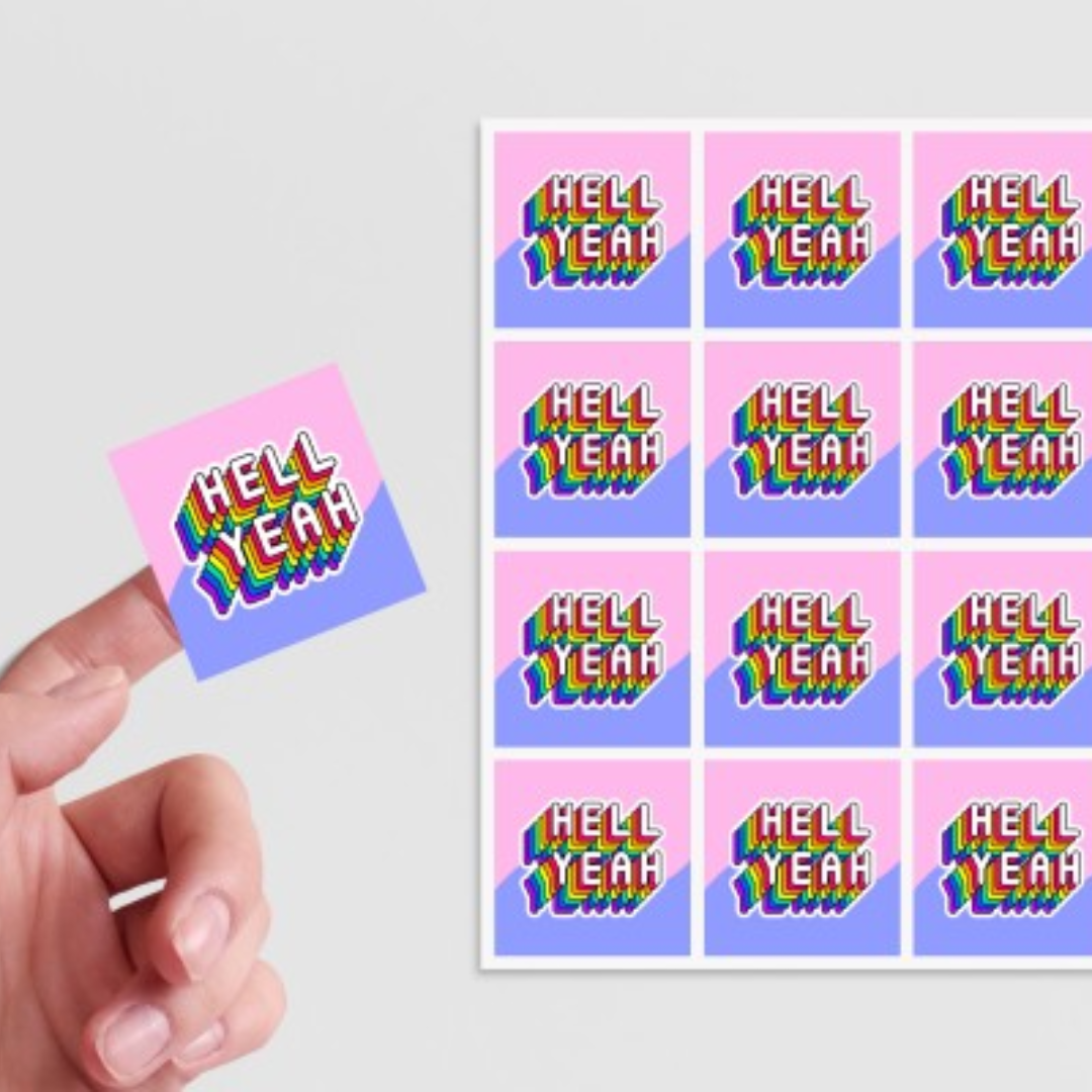 square paper sticker on sheet with 1 on hand