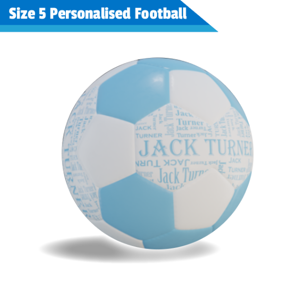 Personalised Football in white and blue with blue print