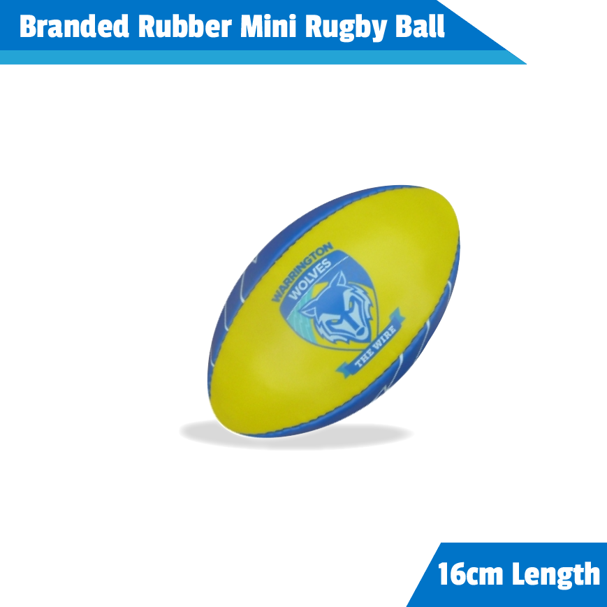 branded mini rugby ball blue and yellow