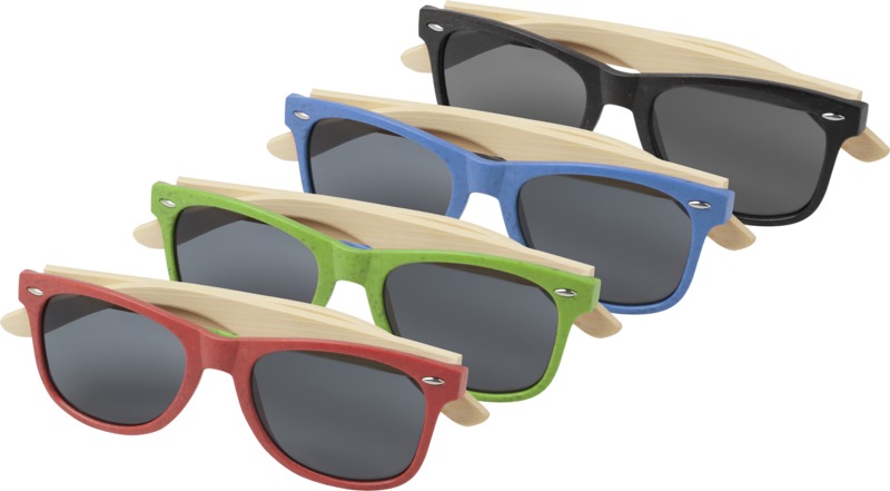 group shot of the bamboo sunray sunglasses, in red, green.blue and black