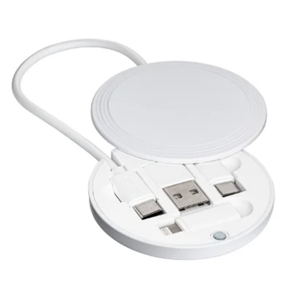 White 4-in-1 charging cable in compact case