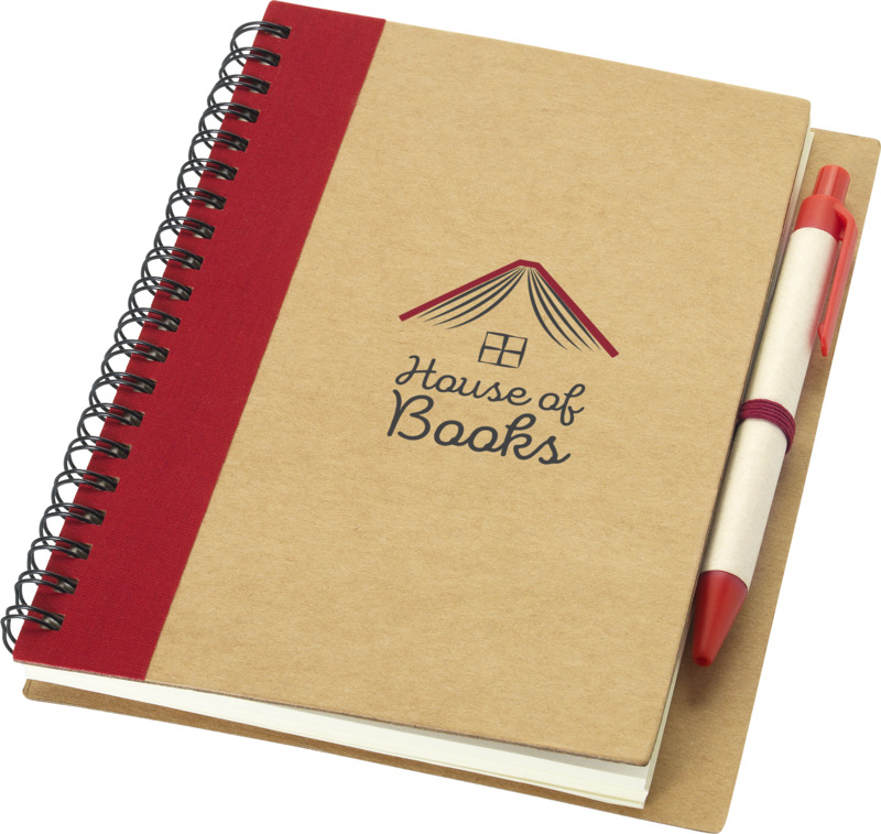 Red Recycled Notebook with Pen and print