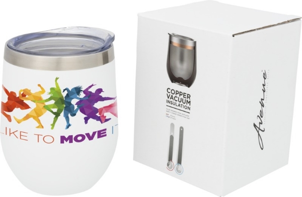 White copper vacuum insulated cup with print