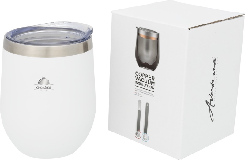 White copper vacuum insulated cup with print