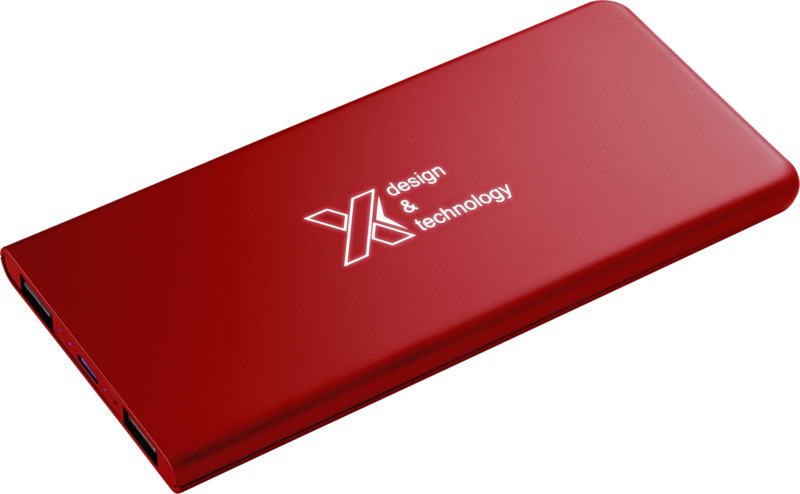 Red light up power bank with logo