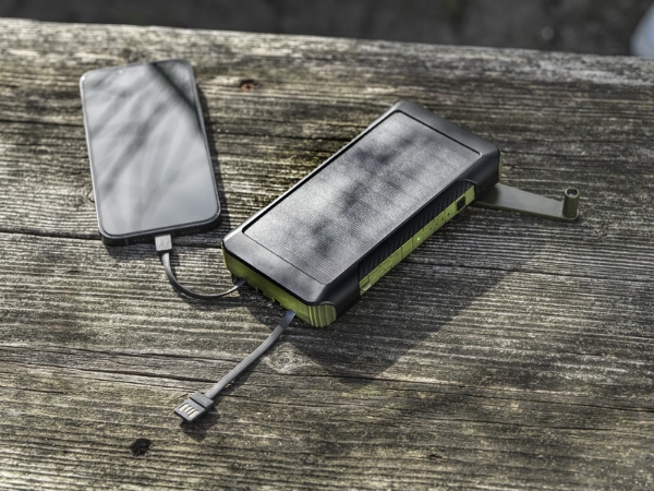 Recycled Plastic Solar Power Bank in use