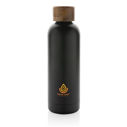 Black Wood & recycled stainless steel vacuum bottle with print