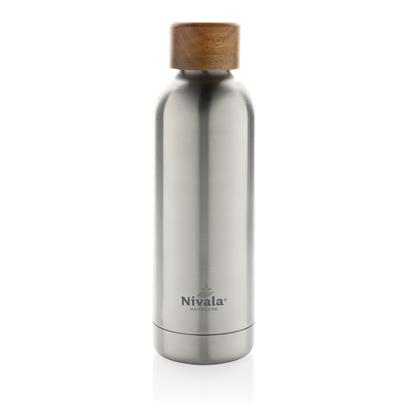 Silver Wood & recycled stainless steel vacuum bottle with print