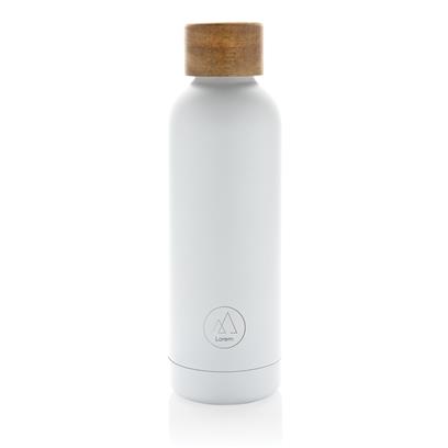 White Wood & recycled stainless steel vacuum bottle with print