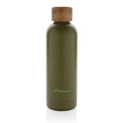 Green Wood & recycled stainless steel vacuum bottle with print