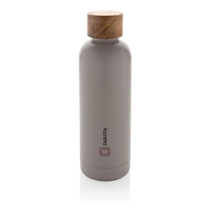 Grey Wood & recycled stainless steel vacuum bottle with print