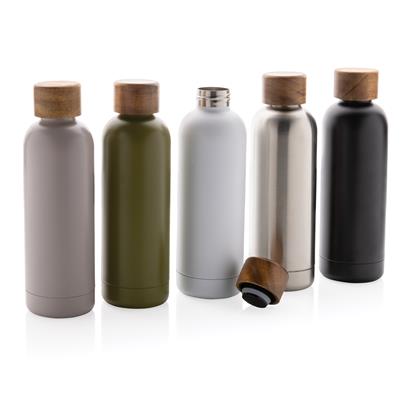 All colours of Wood & recycled stainless steel vacuum bottles