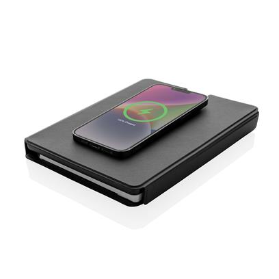 Swiss Peak RCS rePU notebook with 2-in-1 wireless charger charging phone