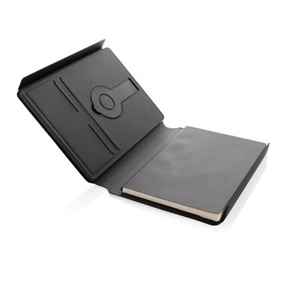 Swiss Peak RCS rePU notebook with 2-in-1 wireless charger open