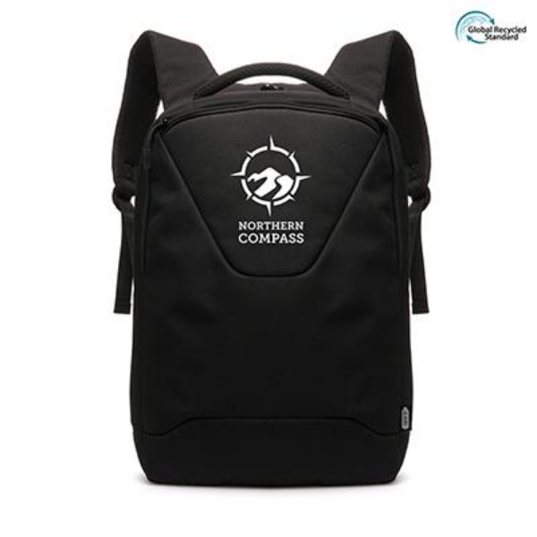 black anti theft backpack with print