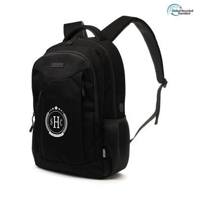 black modern backpack with print