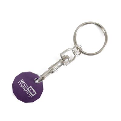 Purple metal trolley coin keyring