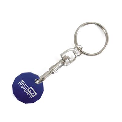 Blue metal trolley coin keyring