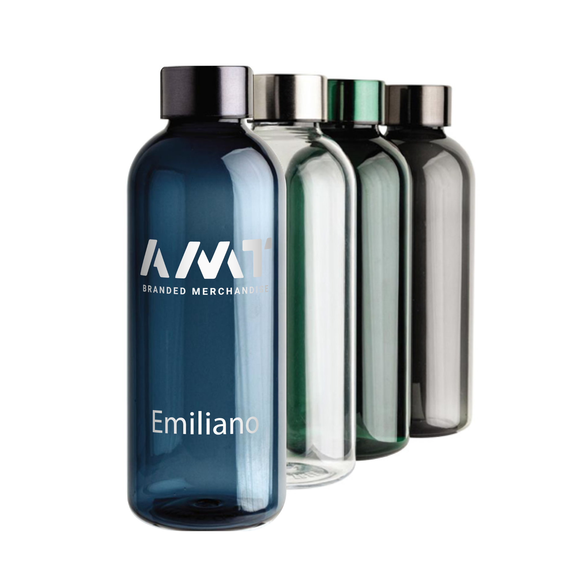 leakproof water bottle with metallic lid printed with logo and individual name