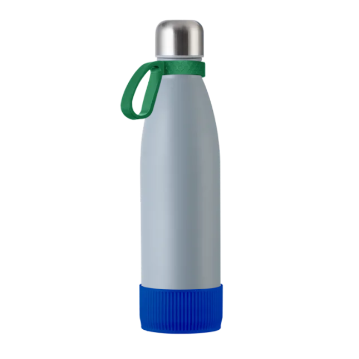 Grey myTOULON drinking bottle with Green ring and Blue sleeve