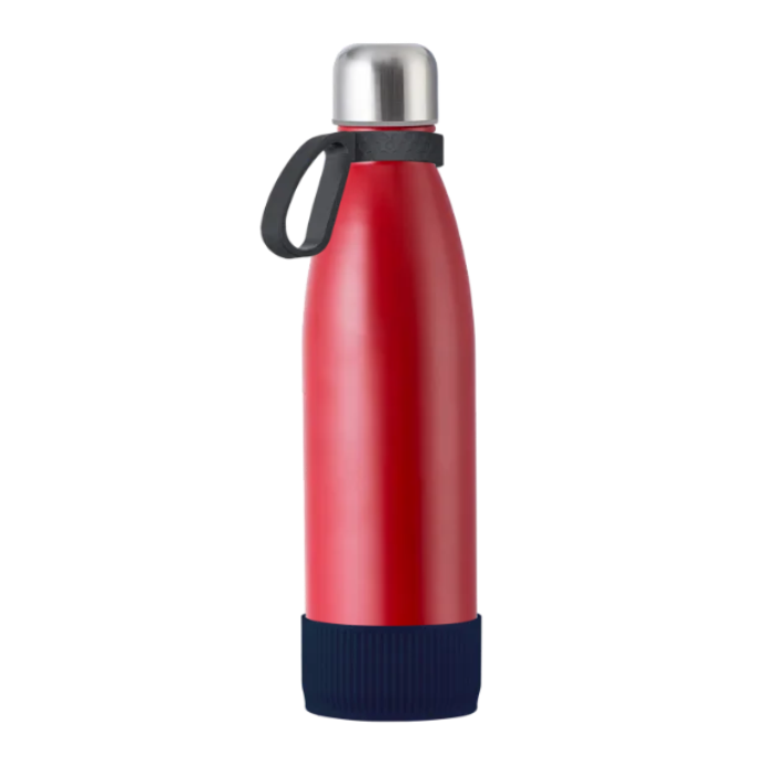 Red myTOULON drinking bottle with Dark Grey ring and Dark Blue sleeve