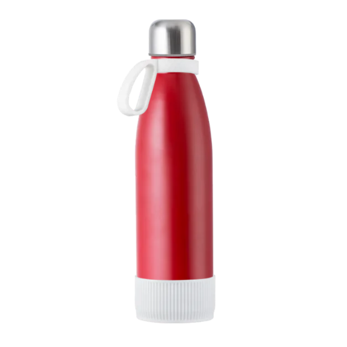 Red myTOULON drinking bottle with White ring and White sleeve