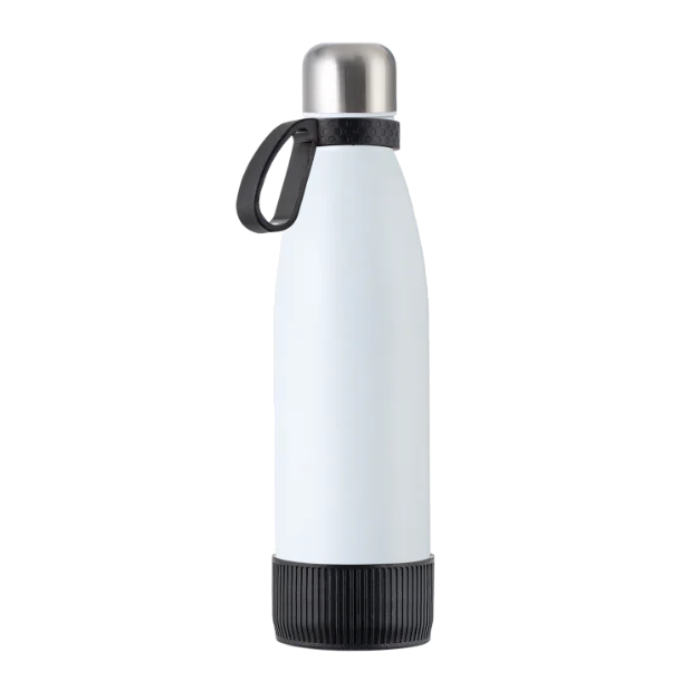 White myTOULON drinking bottle with Black ring and Black sleeve