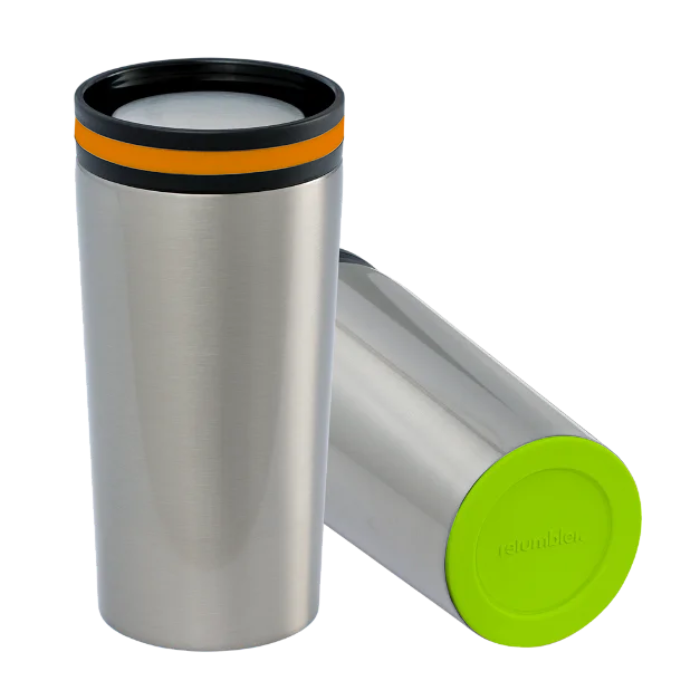 Thermo mug RETUMBLER with Orange ring and Light Green base