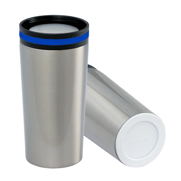 Thermo mug RETUMBLER with Blue ring and White base