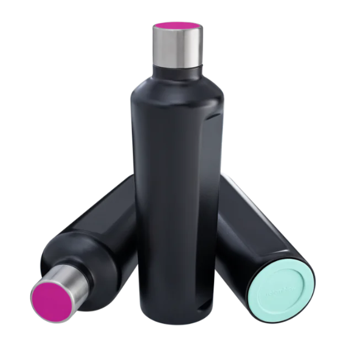 Black Thermo Drinking Bottle with Magenta lid and Cyan base