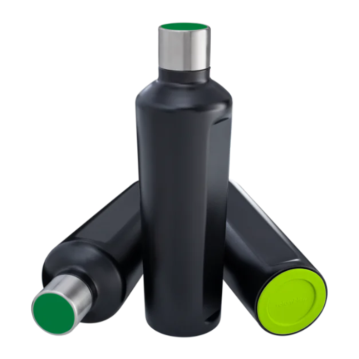 Black Thermo Drinking Bottle with Green lid and Light Green base