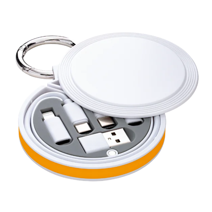 White 6-in-1 Charging Cable with Orange ring