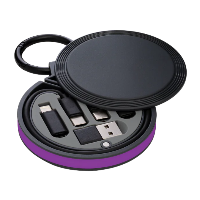 Black 6-in-1 Charging Cable with Purple ring