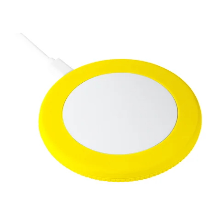 White myMATOLA wireless charger with yellow silicone ring