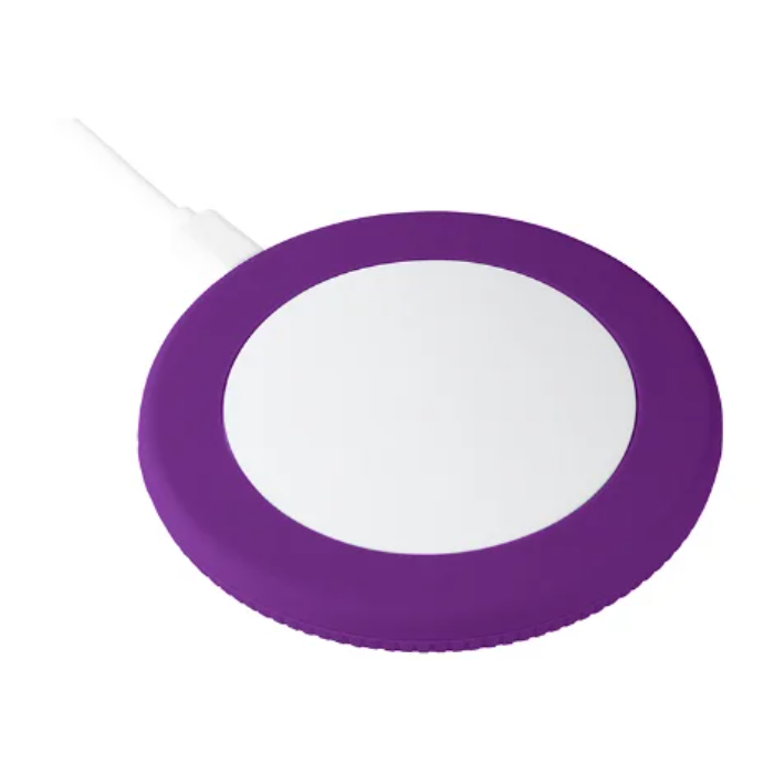 White myMATOLA wireless charger with purple silicone ring