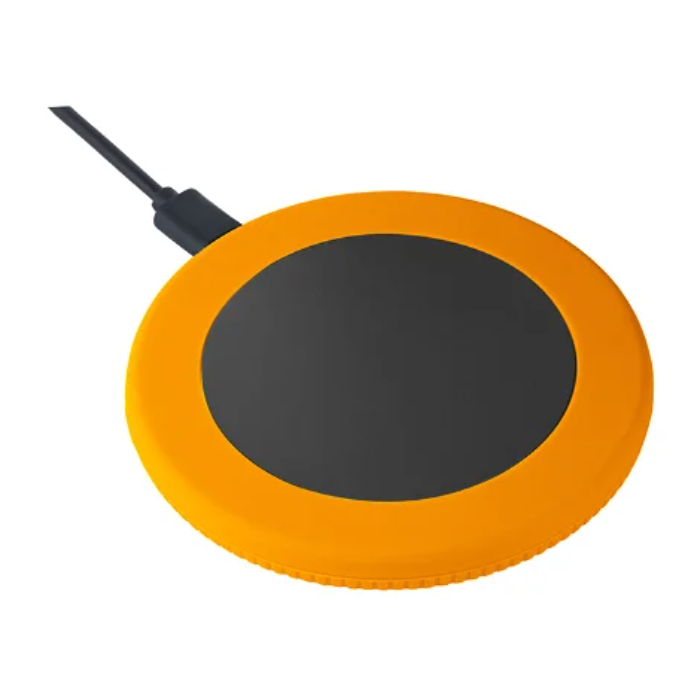 Black myMATOLA wireless charger with orange silicone ring