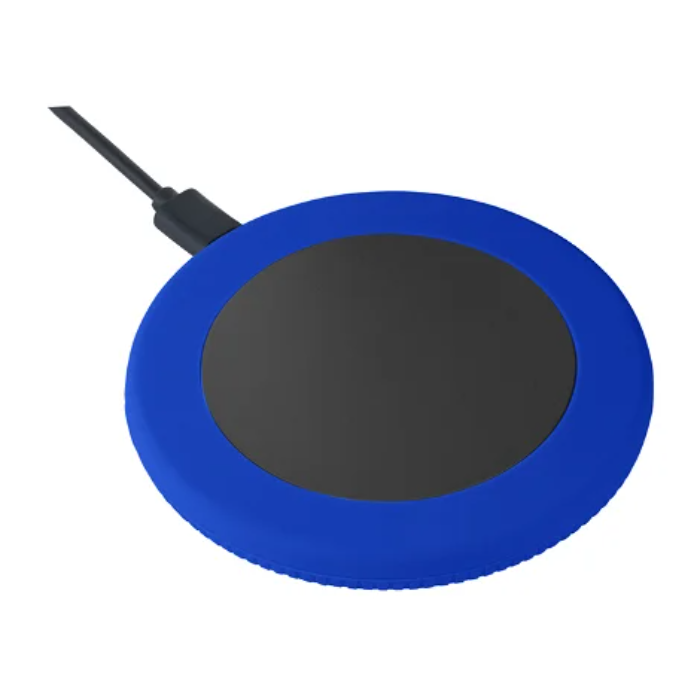 Black myMATOLA wireless charger with blue silicone ring