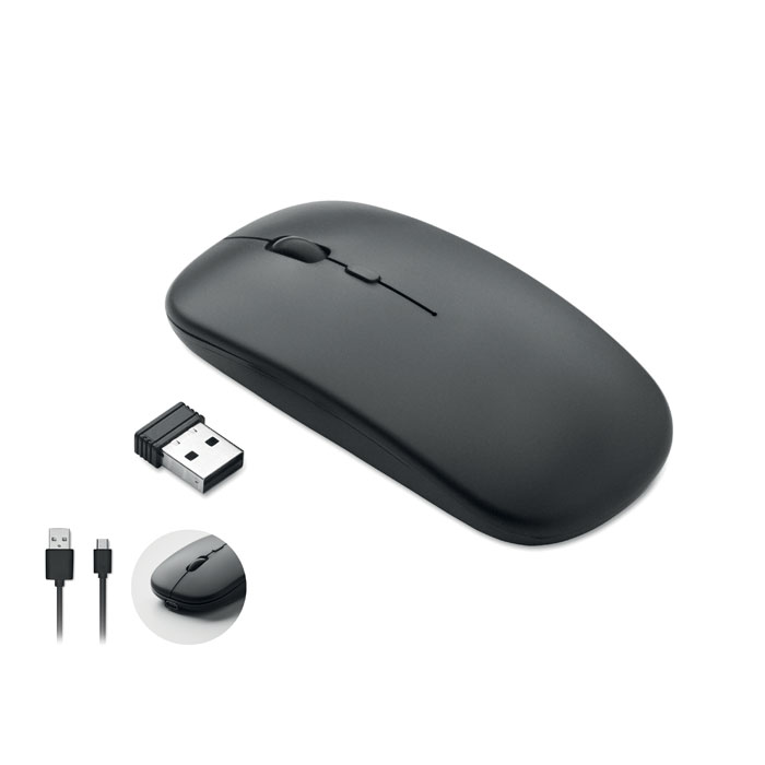 Wireless rechargeable optical mouse in recycled ABS with components