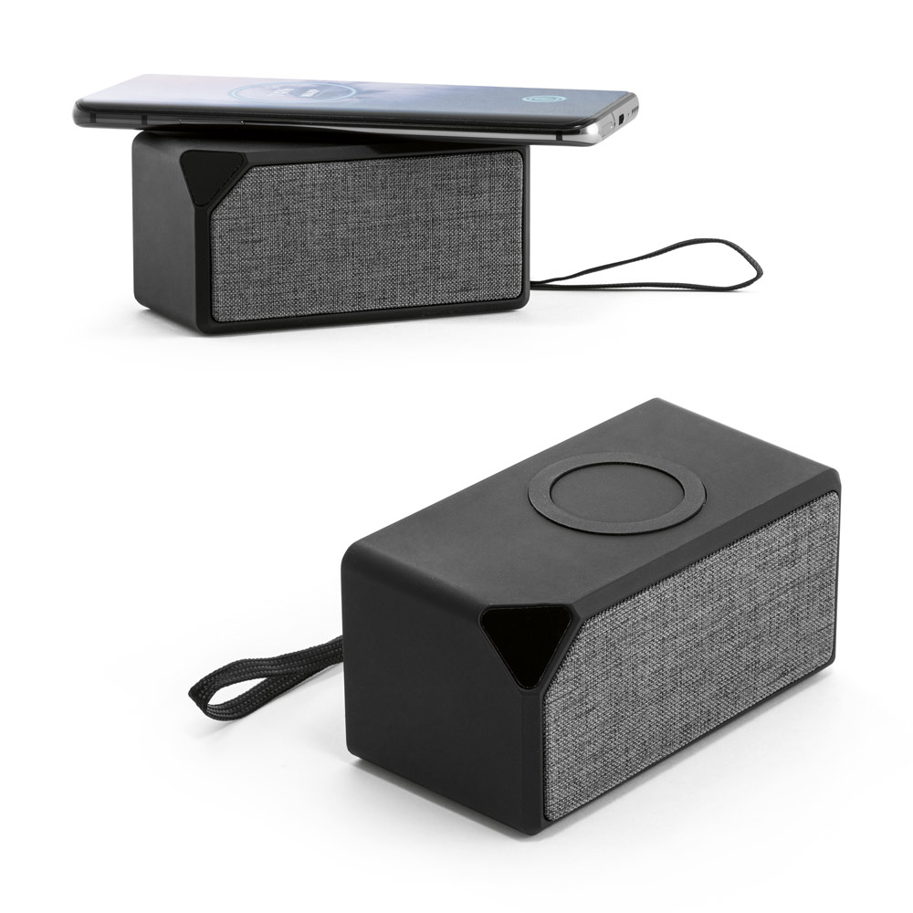 portable speaker with wireless charging in use