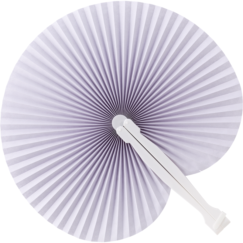 Open White Foldable paper hand fan with plastic grip