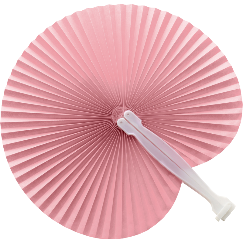 Open Pink Foldable paper hand fan with plastic grip