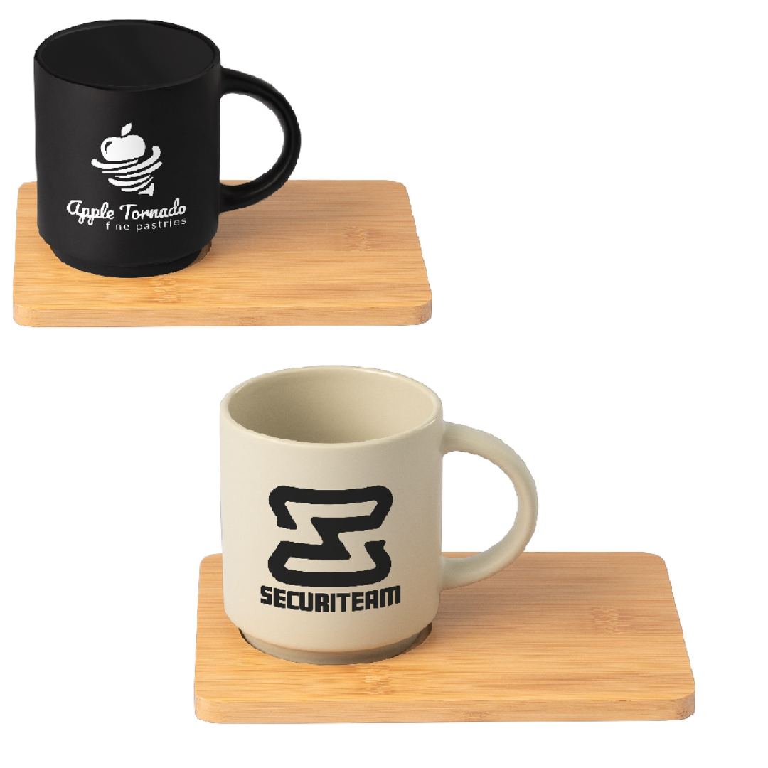 Picture of Cafe Duo 325 ml Ceramic Mug & Bamboo Board Set