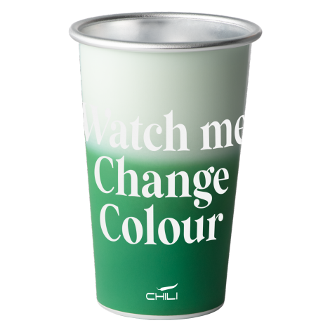 Green Recycled Aluminium colour changing cup with print