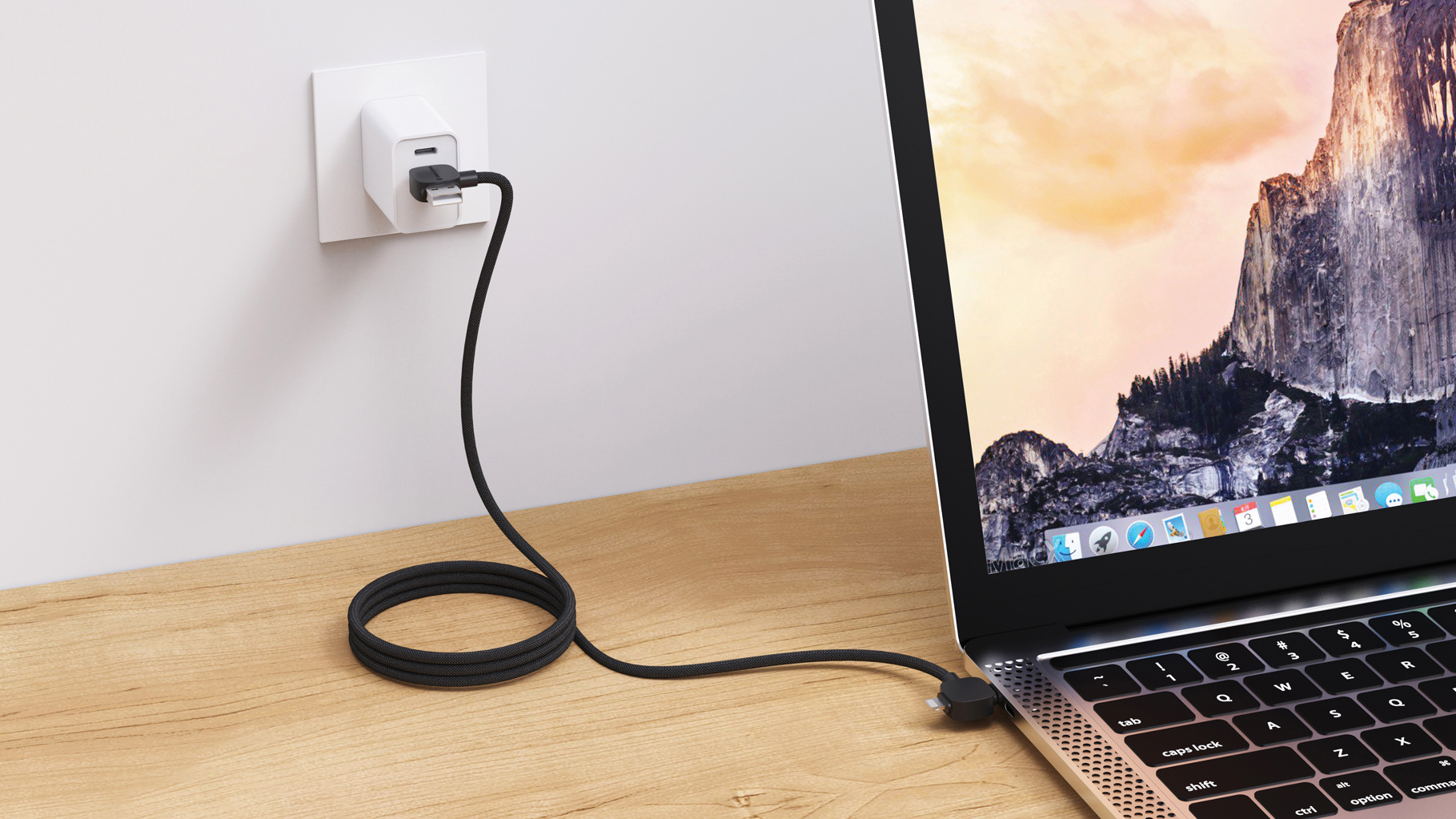 Tangle Free RPET Charging Cable in Black in use