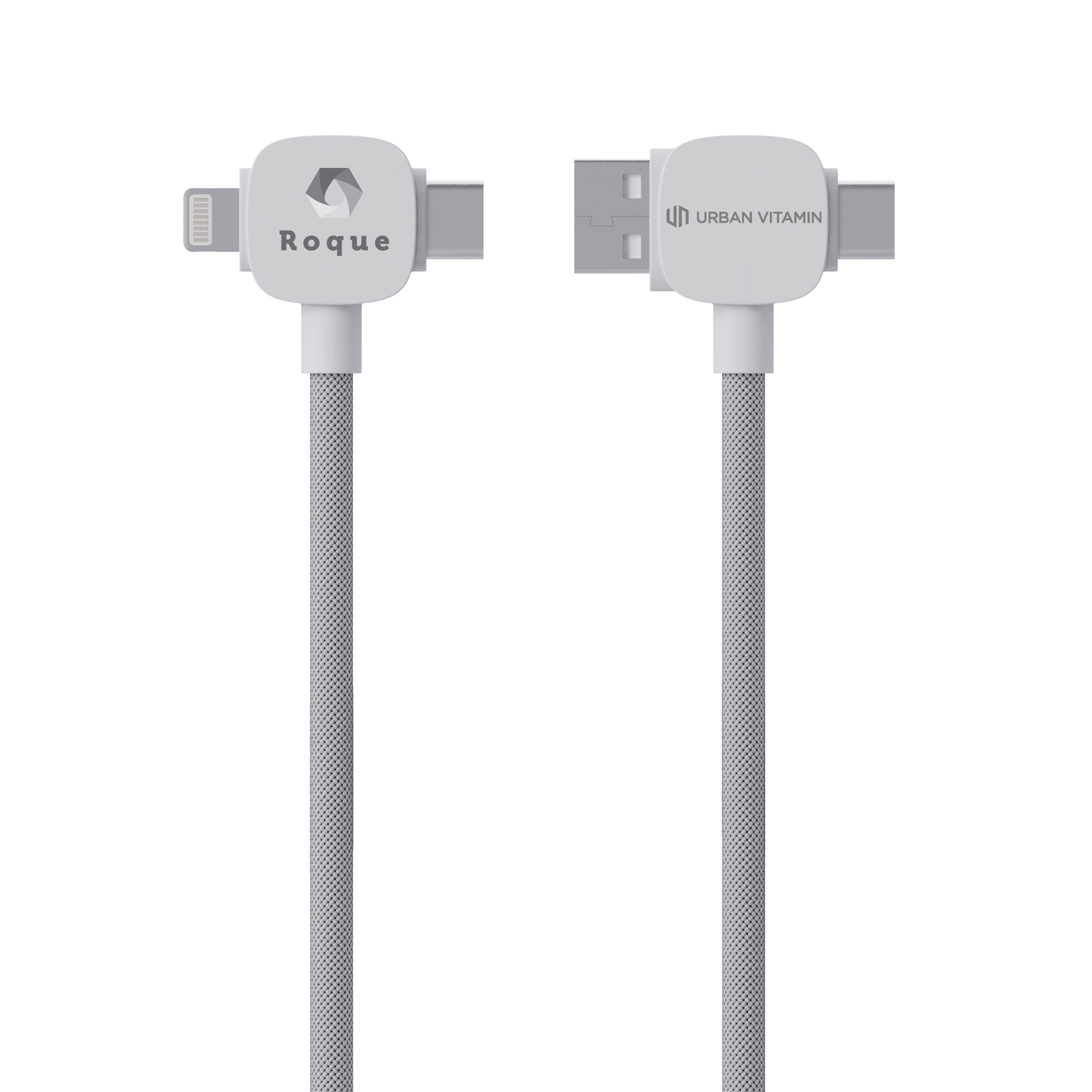 Tangle Free RPET Charging Cable in White	with print