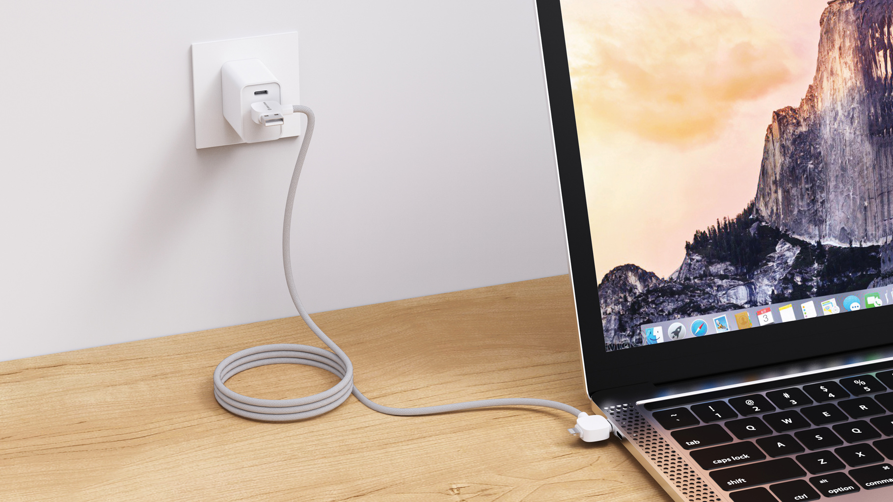 Tangle Free RPET Charging Cable in White	in use