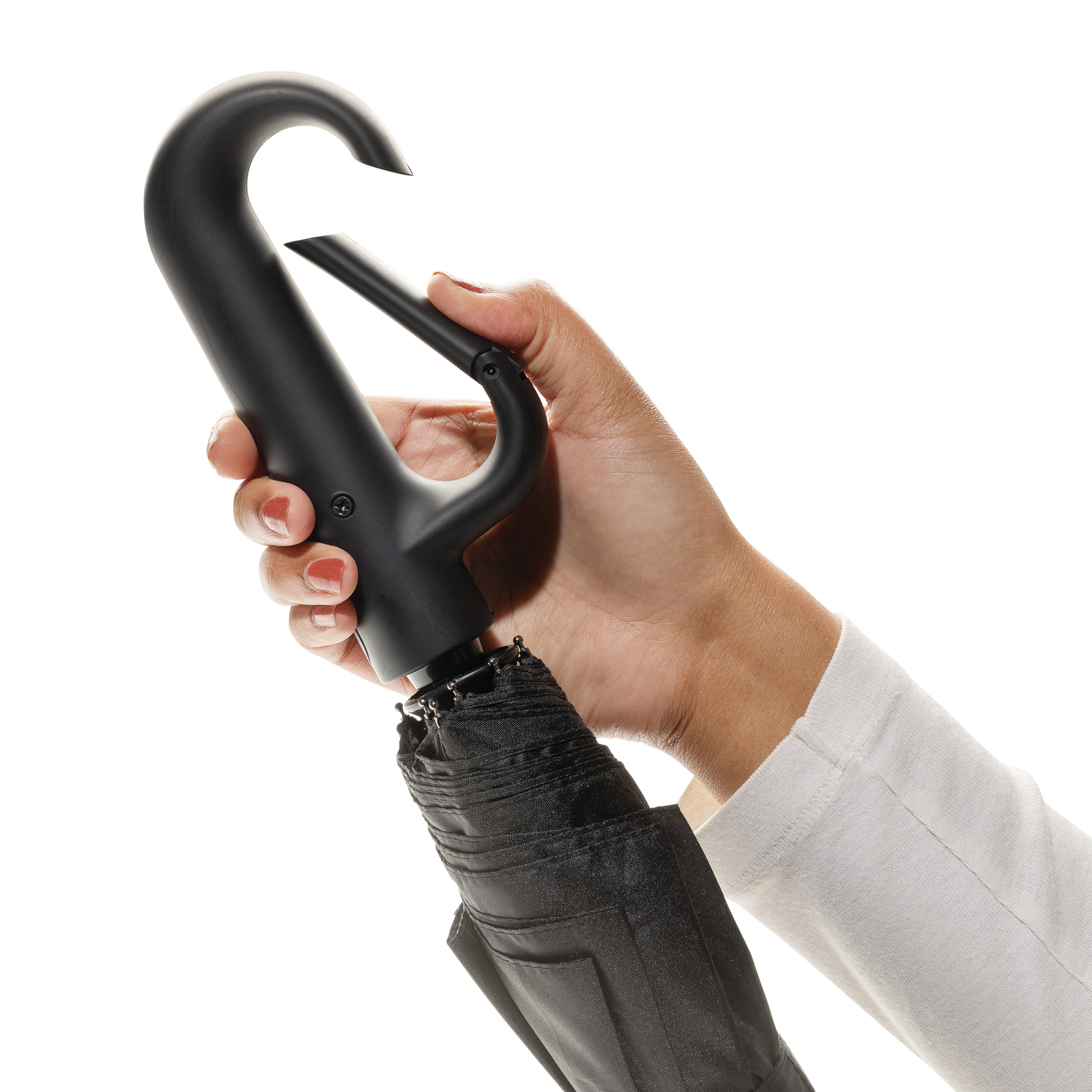 	Black Carabiner Clip Umbrella with open clip